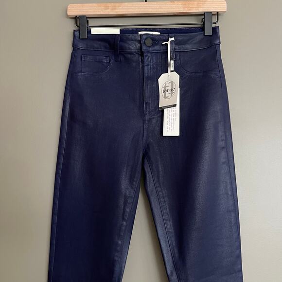 NWT L'Agence Marty Coated Flare Jeans Midnight Navy Blue High Waisted Chic Sexy - Picture 6 of 13